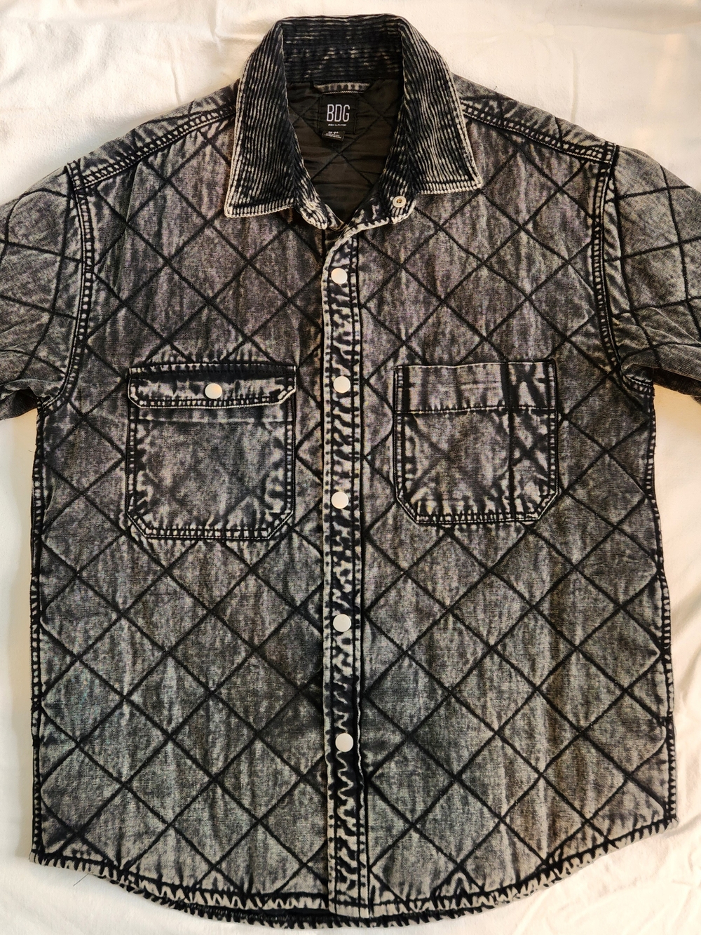 BDG Men's Small Quilted Button-Up Shacket in Washed Black